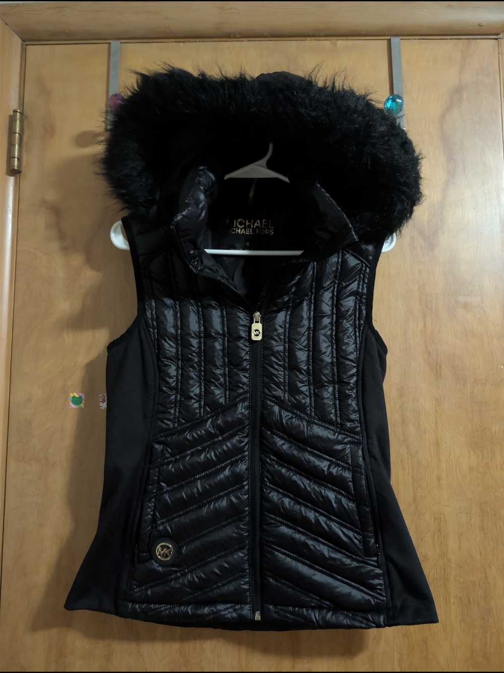 Michael Kors Black Quilted Faux-Fur Hooded Vest